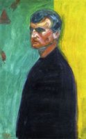 Self Portrait Against Two-Colored Background - Edvard Munch Oil Painting