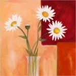Four white chrysanthemums in a glass - Oil Painting Reproduction On Canvas