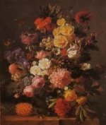 A Pineapple by a Bunch of Flowers - Oil Painting Reproduction On Canvas