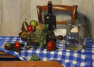 Still Life with Blue Checkered Tablecloth - Felix Vallotton oil painting