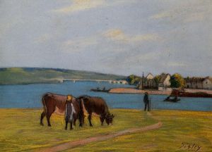 Cows by the Seine at Saint-Mammes - Alfred Sisley Oil Painting