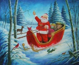 Santa Claus in His Carriage - Oil Painting Reproduction On Canvas