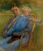 Mathilde Holding a Baby Who Reaches out to the Right - Mary Cassatt oil painting,