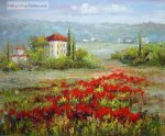 Red flowers and cottages