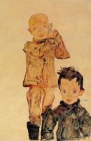 Two Boys - Egon Schiele Oil Painting