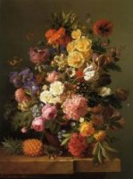 Still Life with Flowers and a Pineapple - Eugene-Adolphe Chevalier Oil Painting,