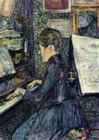Mille. Dihau Playing the Piano - Henri De Toulouse-Lautrec Oil Painting