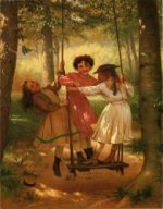 Three Girls on a Swing - John George Brown Oil Painting