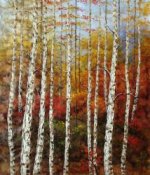 Impressionism Landscape #347 - broadleaf tree white thick texture