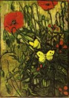 Poppies and Buttreflies - Vincent Van Gogh Oil Painting