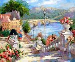 Mediterranean Scenery Buildings and Bridge - Oil Painting Reproduction On Canvas