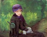 Susan Seated Outdoors Wearing a Purple Hat - Mary Cassatt Oil Painting