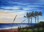 Impressionism Landscape #538 - Coconut tree by the sea - distant seen