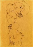 Standing Nude with Large Hat (Gertrude Schiele) - Egon Schiele Oil Painting