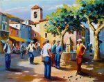 PÃ©tanque sur la place de l'Ã©glise - Christian Jeque oil painting