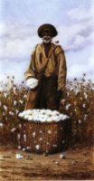 Negro Man in Cotton Field with Basket of Cotton - William Aiken Walker oil painting