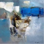 Abstract oil painting - Blue and white - Cool colors - 100% hand made
