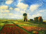 Tulip Field with the Rijnsburg Windmill II - Claude Monet Oil Painting