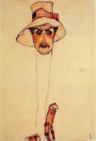 Portrait of a Man with a Floppy Hat - Egon Schiele Oil Painting
