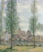 View of Moret-sur-Loing through the Trees - Alfred Sisley Oil Painting