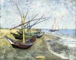 Fishing boats on the Beach at Les Saintes-Maries-de-la-Mer - Vincent Van Gogh Oil Painting