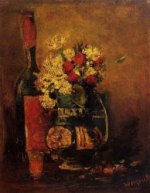 Vase with Carnations and Roses and a Bottle - Vincent Van Gogh Oil Painting