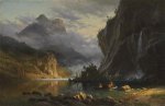 Indians Spear Fishing - Albert Bierstadt Oil Painting