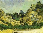 Mountains at Saint-Remy with Dark Cottage - Vincent Van Gogh Oil Painting