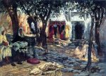 Idle Moments: An Arab Courtyard - Frederick Arthur Bridgeman Oil Painting
