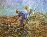 Two Peasants Diging (after Millet) - Vincent Van Gogh Oil Painting