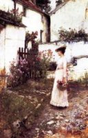 Gathering Flowers in a Devonshire Garden - Oil Painting Reproduction On Canvas