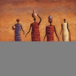 Abstract oil painting - 4 women - 2 pots on heads