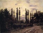 Evening, Poplars and Roadway near Schleissheim - Theodore Clement Steele Oil Painting
