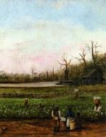 Cottonfield with Bayou, Steamboat, Road, Cabin and Fieldhands - William Aiken Walker Oil Painting