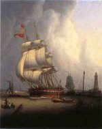 Ships Leaving Boston Harbor - Robert Salmon Oil Painting