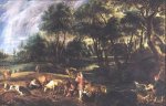 Landscape with Cows and Wildfowlers - Peter Paul Rubens Oil Painting
