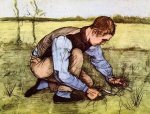 Boy Cutting Grass with a Sickle - Oil Painting Reproduction On Canvas