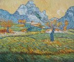Field with Pollard Trees and Mountainous Background - Vincent Van Gogh Oil Painting