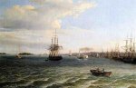 View of Philadelphia, Looking South on the Delaware River - Thomas Birch Oil Painting
