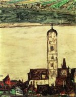 Stein on the Danube, Seen from the Kreuzberg (small version) - Egon Schiele Oil Painting