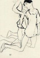 Two Kneeling Figures - Egon Schiele oil painting
