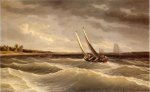 Boats Navigating the Waves - Thomas Birch Oil Painting