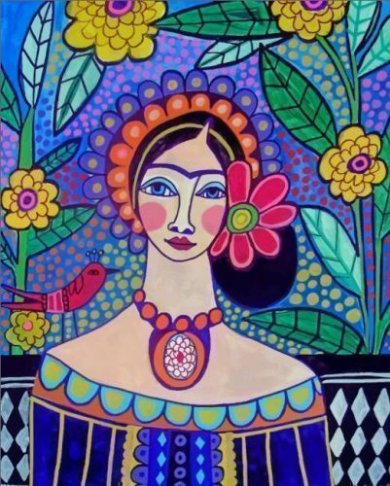 Frida Kahlo Folk Art - 100% handmade oil painting