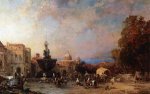 A Market in Naples - Franz Richard Unterberger Oil Painting