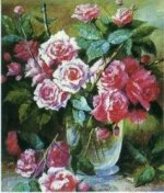 A bunch of roses in a glass - Oil Painting Reproduction On Canvas