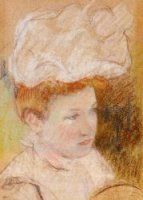 Leontine in a Pink Fluffy Hat - Mary Cassatt oil painting