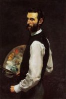 Self Portrait with Palette - Jean Frederic Bazille Oil Painting