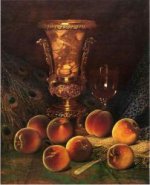 Still Life with Peaches and Marble Vase - William Mason Brown Oil Painting