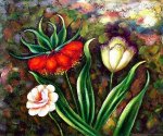 Three Flowers Blooming - Oil Painting Reproduction On Canvas