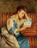 Mrs. Duffee Seated on a Striped Sofa, Reading - Oil Painting Reproduction On Canvas